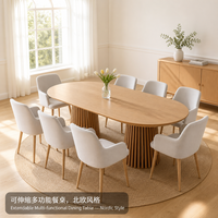 Table à manger contemporaine sur piétement, design de base cannelée, plateau extensible pour la décoration de la salle à manger