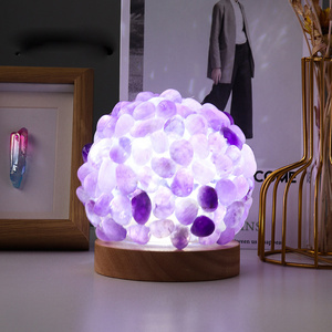 Lámpara de mesa de grava de cristal natural Lámpara de escritorio de cristal con base de madera <span class=keywords><strong>USB</strong></span> hecha a mano - Product Image 6