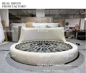 Juego de Muebles de Dormitorio Modernos en Oferta, Camas Circulares de Tela Azul para Adultos, Cama Redonda Doble de Lujo de Terciopelo Tamaño King para Hotel - Product Image 6