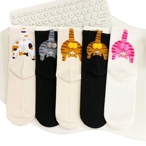 Chaussettes mi-mollet mignonnes pour femmes, chaussettes amples, motif chat de dessin animé, respirantes, absorbant la sueur, 7.5cm x 29cm, vêtements de printemps et d'été - Product Image 4