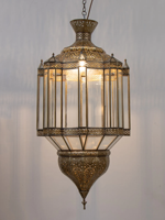 Plafonnier suspendu éblouissant en laiton antique et lambris en verre clair Lustre de décoration islamique Grande suspension