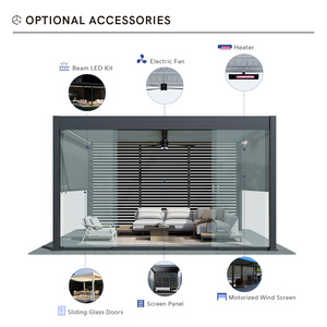Adjustable Aluminum Pergola with Sun Shade <strong>Canopy</strong> and Motorized Roof for Garden <strong>Porch</strong> with Shutters or Glass Doors Pavilion - Product Image 5
