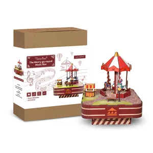 Tonecheer popular The Merry-GO-round 3D rompecabezas madera girar proveedor de caja de música de Navidad