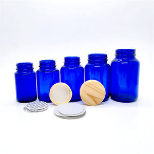 Botella empacadora de vidrio esmerilado azul cobalto 4 oz 120cc 120 ml con tapa acanalada blanca para suplementos, píldoras, vitaminas, tabletas - Product Image 4