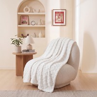 Plaid en fausse fourrure de lapin blanc, design moderne minimaliste brodé, motif à carreaux, confortable, pour toutes les saisons, décoration d'intérieur, cadeau