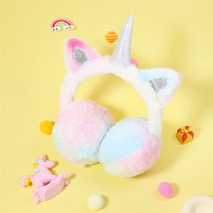 Couvre-oreilles <span class=keywords><strong>licorne</strong></span> pour enfants, en peluche colorée, pliables, chauds pour l'hiver, pour filles, mignons, arc-en-ciel - Product Image 4