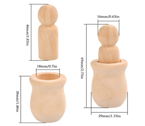Muñecas de anidación de clavijas de madera sin terminar, cuerpos de personas, figuras de formas de madera decorativas naturales sin pintar para pintar - Product Image 2