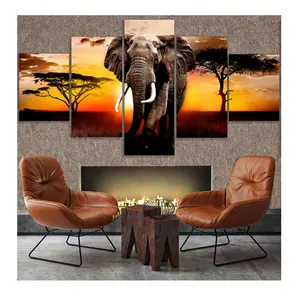 Hayvan fil günbatımı manzara resim tuvali boyama dekor boyama Modern duvar sanat resmi çin'de oturma odası ev