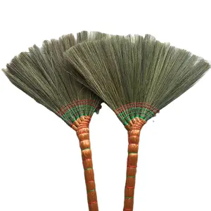 2021 hot selling household Hand made natural grass broom wooden stick for broom