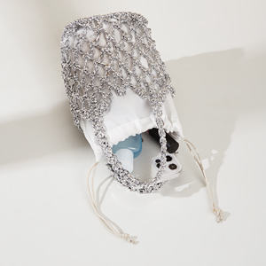 Sac seau de luxe en <span class=keywords><strong>filet</strong></span> tressé à cordon, en macramé <span class=keywords><strong>au</strong></span> <span class=keywords><strong>crochet</strong></span>, avec fil doré/argenté, pour femme, idéal pour l'été et la plage - Product Image 3