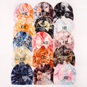 Vente en gros Chapeau mignon en velours pour l'extérieur Nouveau nœud tie-dye tricoté pour enfants Chapeaux chauds pour enfants Pull Turban <span class=keywords><strong>Casquette</strong></span> personnalisée - Product Image 1