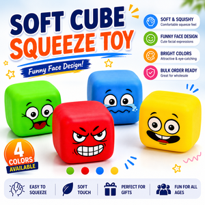 Jouet souple en forme de cube à presser, visage amusant, jouet anti-stress pour enfants, cadeau de fête, vente en gros - Product Image 1