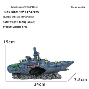Hotverkopende simulatie oorlogsschip <span class=keywords><strong>aquarium</strong></span> visbak landschapsdecoratie schuilplaats ornamenten grensoverschrijdende hars schipwrak kleine doos - Product Image 5