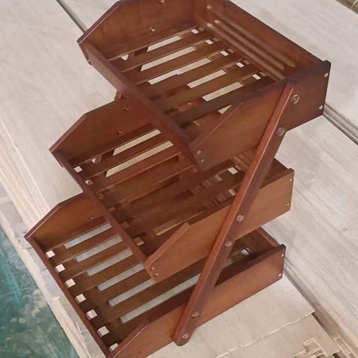 Teak three-tier fruit basket, light charcoal color