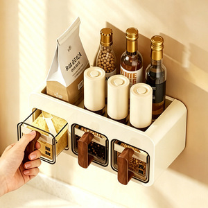 Wall Mounted <b>Spice</b> <b>Jar</b> Set With 3 Compartments Moisture Proof For Kitchen Storage Creamy White L Size - Product Image 3