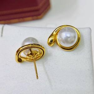 22438 S925 Silver DIY Pearl Accessories Ear Nails Empty Tray Spirit Snake Earhook 9-10mm Beads for <b>Fashion</b> <b>Stud</b> <b>Earrings</b> - Product Image 2