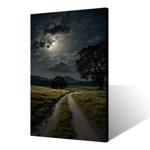 Realistico paesaggio Country tela arte da parete cielo stellato sereno con percorso illuminato dalla luna e tecnica di verniciatura a spruzzo scenario notturno - Product Image 3