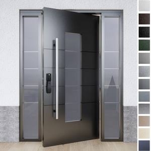 Porte d'entrée extérieure pivotante moderne BASEN avec panneau en verre, structure antivol en acier inoxydable pour villa - Product Image 4