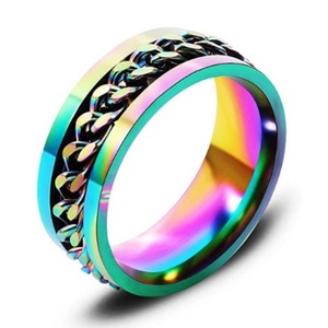 Anillos de Dedo Punk de Acero Inoxidable y Titanio, Cadena Giratoria, Estilo Funky Hippie, Dorado, Azul, Clásico, para Fiesta, Joyería Masculina, Negro, Plateado - Product Image 2