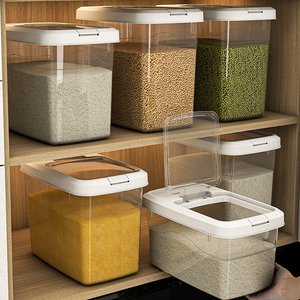 Seau en plastique PET transparent de grande capacité hermétique pour le stockage des aliments secs, conteneur de stockage du riz avec couvercle, boîte de stockage des céréales, réservoir - Product Image 4
