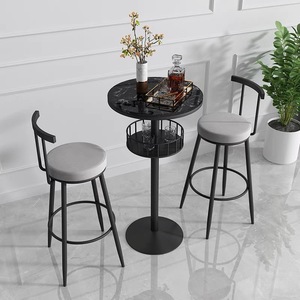 <span class=keywords><strong>Mesa</strong></span> Alta Redonda de Mármol y Metal para Restaurante, <span class=keywords><strong>Cocina</strong></span>, <span class=keywords><strong>Bar</strong></span>, Comedor de Club Nocturno Moderno - Product Image 6