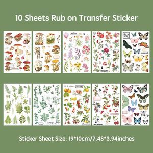 Pegatinas de Transferencia por Frotamiento Personalizadas, Impresas con UV, Ecológicas, Resistentes al Agua, con Diseños de Flores, Plantas, Hongos, Mariposas y Bayas, Paquete de 10 Hojas - Product Image 2