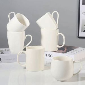 Design Wholesale Simple <b>Large</b>-capacity White Porcelain Mugs and Solid-color Ceramic <b>Cups</b> - Product Image 4