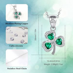 Kalung Liontin Daun Semanggi Tiga Daun Merryshine Green Cubic Zirconia, Perhiasan Sederhana Nan Cantik untuk Wanita - Product Image 6