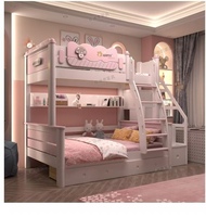 Lit superposé en bois massif de style minimaliste européen, bleu ou rose, avec glissière et tiroirs de rangement en dessous