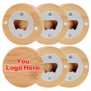 Custom Your Logo Engraved Blank Magnetic Round Wood Beer Bottle Opener Magnet Wooden Bottle Opener With Magnet