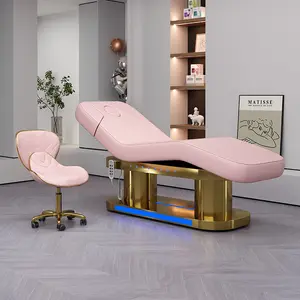 Cama de massagem cosmética elétrica inteligente com iluminação LED, equipamento profissional luxuoso para salão de beleza, ouro rosa, spa, equipamento ideal para salão de beleza profissional