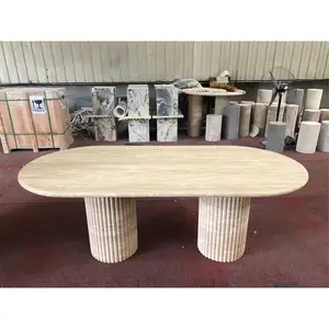 आधुनिक डिजाइन घर सजावट बेज प्राकृतिक पत्थर अंडाकार मेज Basse Travertin Travertine संगमरमर कॉफी टेबल