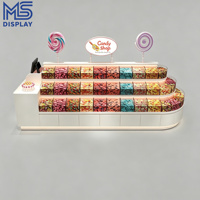 Vitrine de présentation de bonbons en vrac incurvée sur mesure, kiosque de confiserie en bois avec éclairage LED, comptoir de caisse pour magasin de sucreries