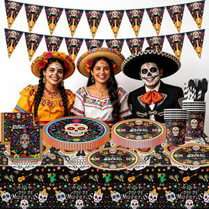 Vajilla Desechable de Papel para el Día de Muertos, Platos Redondos para Fiestas, Vajilla para Eventos Festivos - Product Image 1