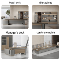 Bureau de direction moderne de luxe haut de gamme Foshan 1,6 m avec armoire de rangement, bureau de PDG/manager en bois grain chevron silencieux