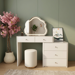 Modern Makeup <b>Vanity</b> <b>Table</b> With Lighted <b>Mirror</b> Storage Desk For Bedroom Furniture - Product Image 3