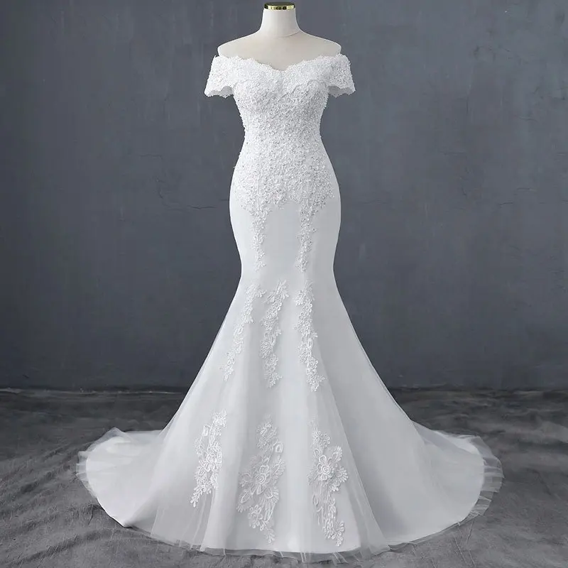 Gaun Pengantin Putri Duyung Model Leher Perahu, Gaun Pengantin Pernikahan, Gaun Pengantin