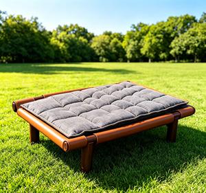 Wholesale Custom Leather Dog <b>Bed</b> Solid Wood <b>Frame</b> <b>Raised</b> Washable Cat Pet <b>Bed</b> with Telescopic Plates Silicone Bowls - Product Image 1