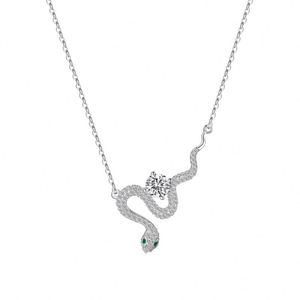 Dylam Dainty 925 Sterling <b>Silver</b> Rhodium Plated 5A Cubic Zirconia VVS1 D Color Moissanite Stone <b>Snake</b> Pendant Necklace for Women - Product Image 1