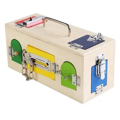 2024 Toddlers Montessori Mechanisms Educational Learning Play Toys Busy activity latches Board Wooden Lock Box with Storage Key