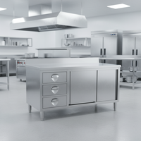 Armoire de rangement pour cuisine commerciale en acier inoxydable avec tiroirs et portes coulissantes, équipement de restaurant