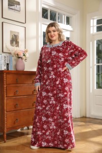 Ropa Islámica, Ropa de Dormir Árabe, Vestido Rojo Yemení, Vestido <span class=keywords><strong>Maxi</strong></span> de Terciopelo para Invierno, Talla Grande para Mujeres Musulmanas - Product Image 2