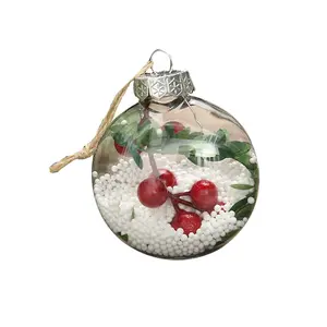 Bolas de Navidad grandes de 8 cm, adornos de bolas de Navidad, adornos de decoración de Navidad transparentes de forma redonda plana para árboles de Navidad