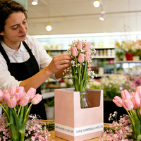 Ventes en gros de pots à fleurs en papier kraft ondulé portables personnalisés avec poignée pour arrangements floraux et emballages cadeaux