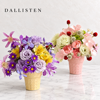 Dallisten – Arrangement de pivoines et orchidées artificielles en gros, pot en céramique rose, centre de table en fausses fleurs pour la décoration de la maison, de mariages et d'anniversaires