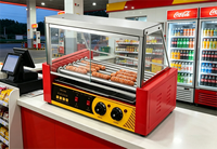 Machine à hot-dogs en acier inoxydable 1050W certifiée CE, 7 rouleaux, grill à saucisses automatique, nettoyage facile pour hôtels et restaurants