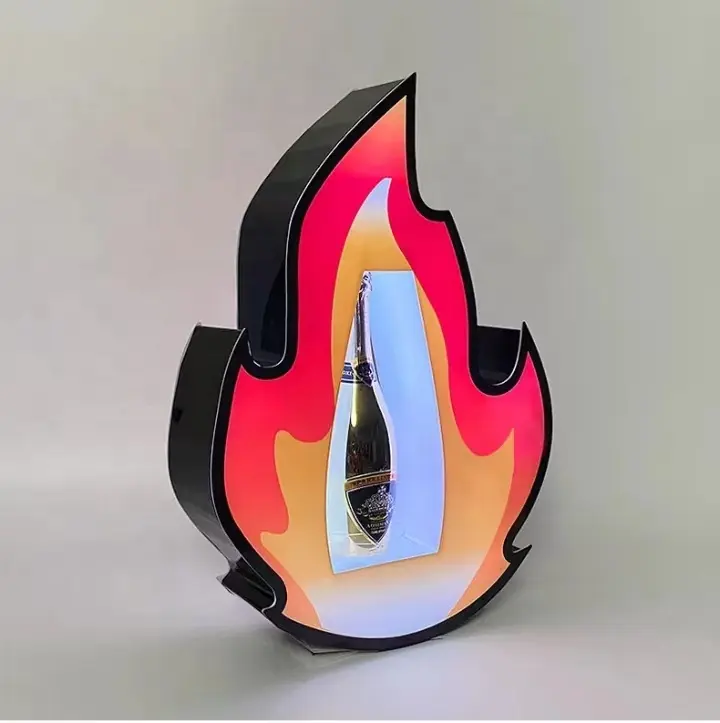 custom logo acrylic illuminated flame vip bottle service led lights led bottle presenter