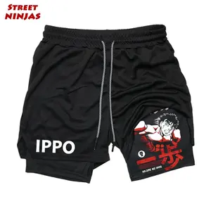 Anime Ippo Print 2 In 1 Compressieshorts Voor Heren Atletische Gymshorts Met Zakken Snel Droog Fitness Workout Boksen