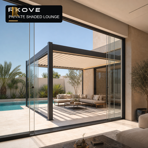 RKOVE RK-S2 Outdoor Electric Aluminum Louvered Pergola Custom Size Wall Mounted Patio Cover with LED Lighting - Product Image 4
