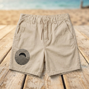 Pantalones Cortos Bermuda de Lona Caqui para Hombre, Casuales, Elásticos, de Cintura Media, con Estampado Tribal en Relieve, Bolsillos, Secado Rápido, 100% Poliéster, para Playa de Verano - Product Image 1